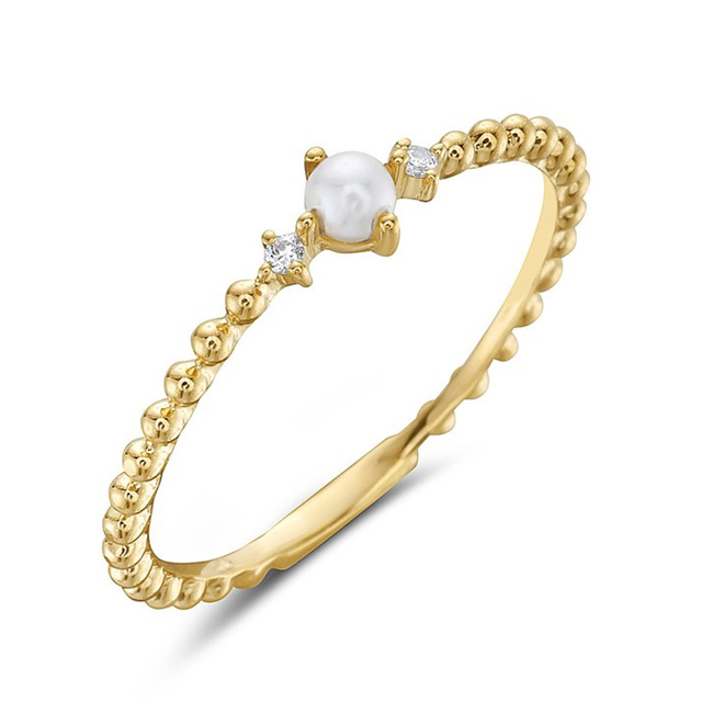 Bassali Women's  Fresh Water Cultured Pearl and Diamond Accent Yellow Gold Band Ring - Size 7  Ring Size: 8