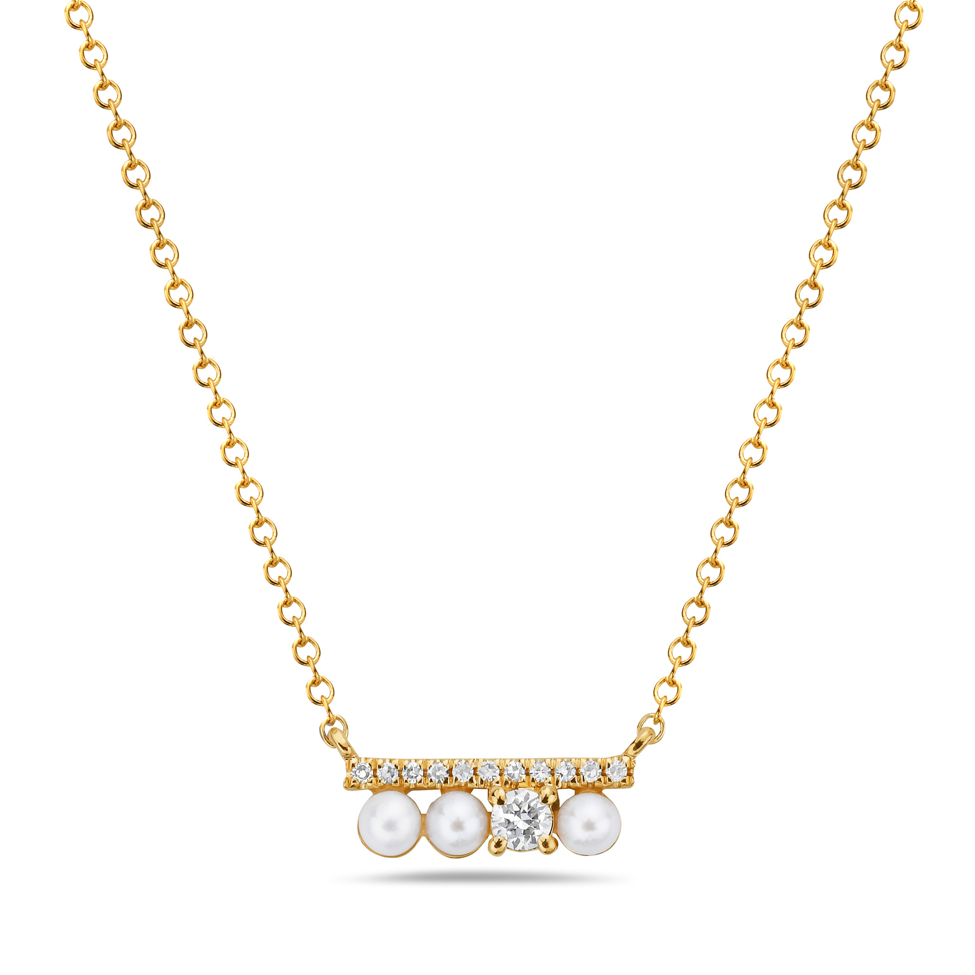 Bassali  Freshwater Cultured Pearl and 1/10ctw Diamond Yellow Gold Bar Necklace