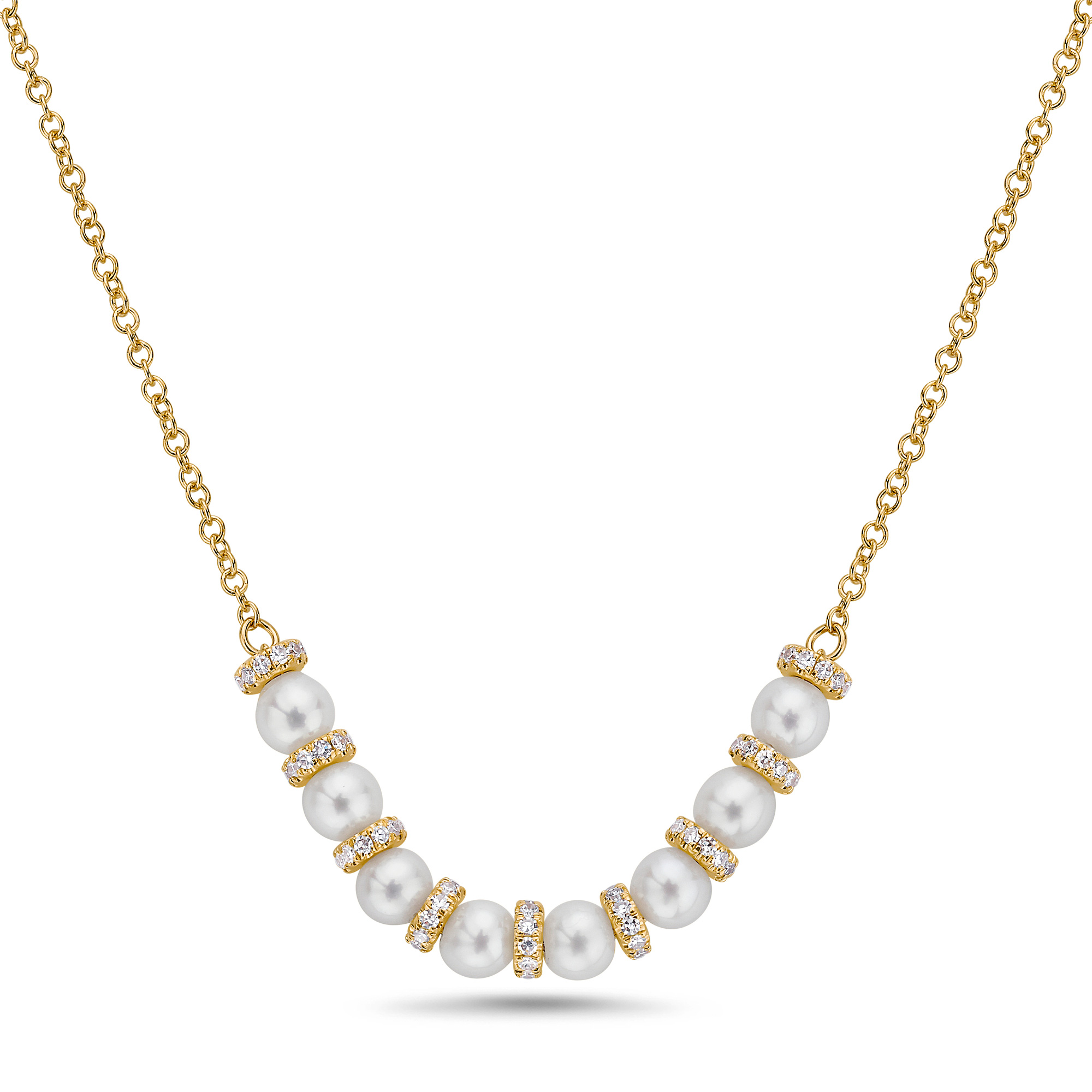 Bassali  Freshwater Cultured Pearl and 1/4ctw Diamond Yellow Gold Necklace