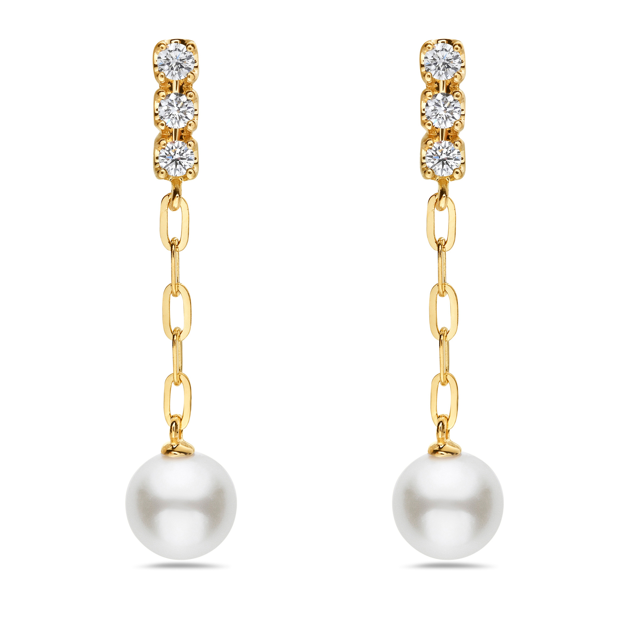 Bassali  Freshwater Cultured Pearl and 1/6ctw Diamond Yellow Gold Drop Earrings