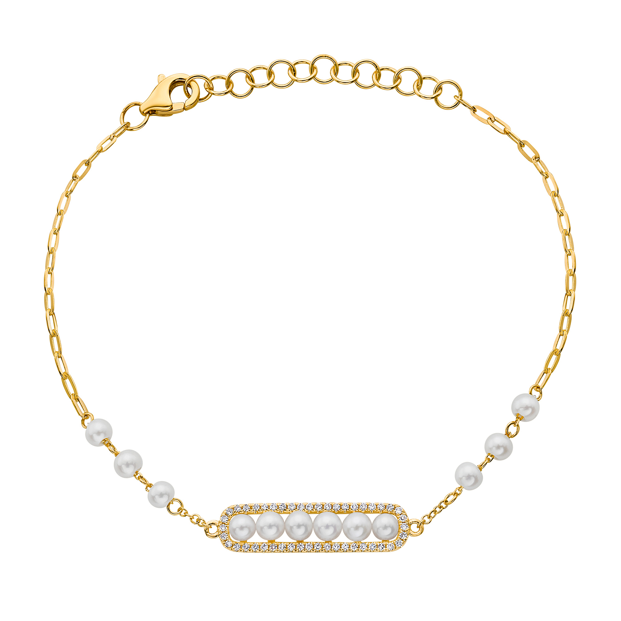 Bassali  Freshwater Cultured Pearl and 1/8ctw Diamond Yellow Gold Bracelet