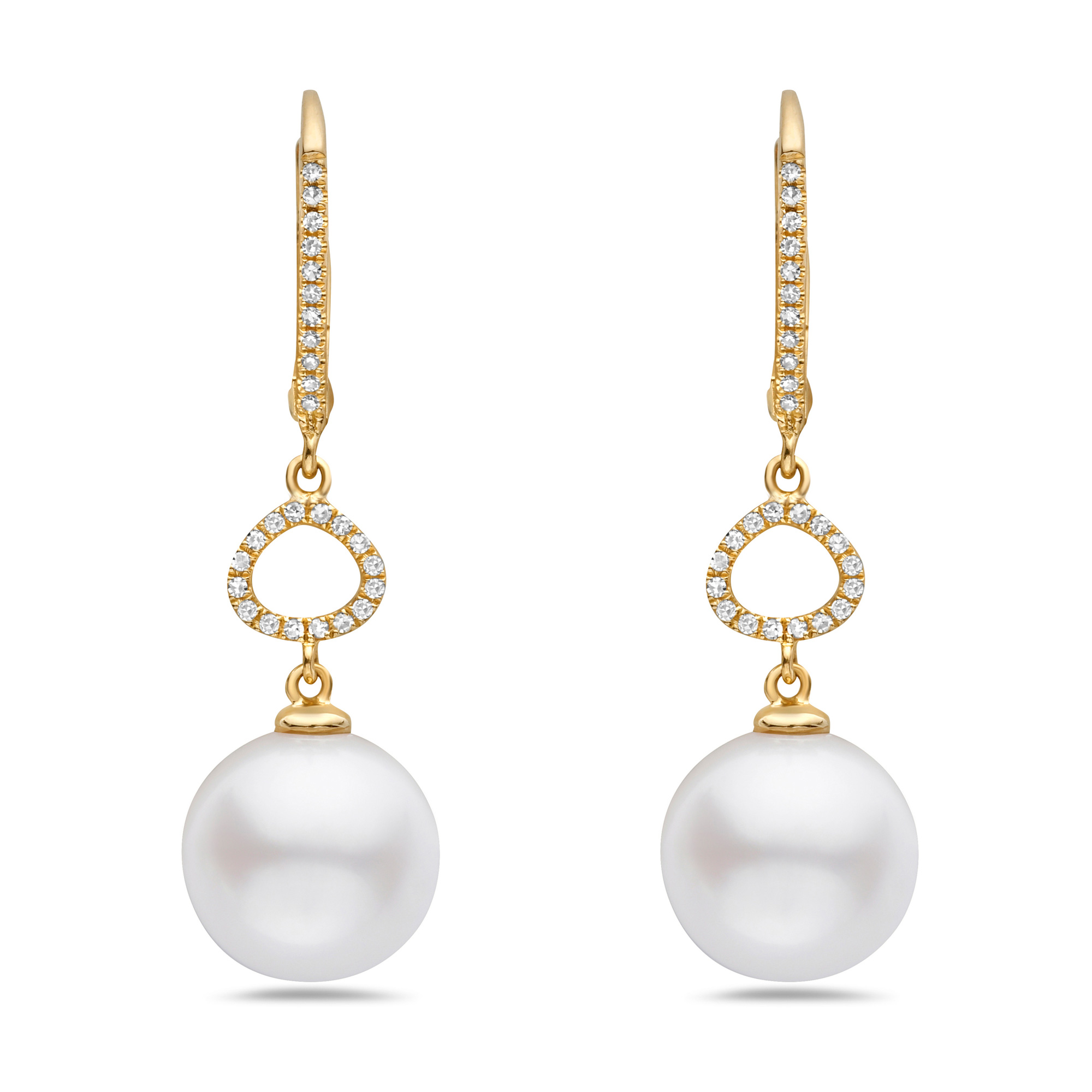 Bassali  Freshwater Cultured Pearl and 1/8ctw Diamond 14k Yellow Gold Drop Earrings