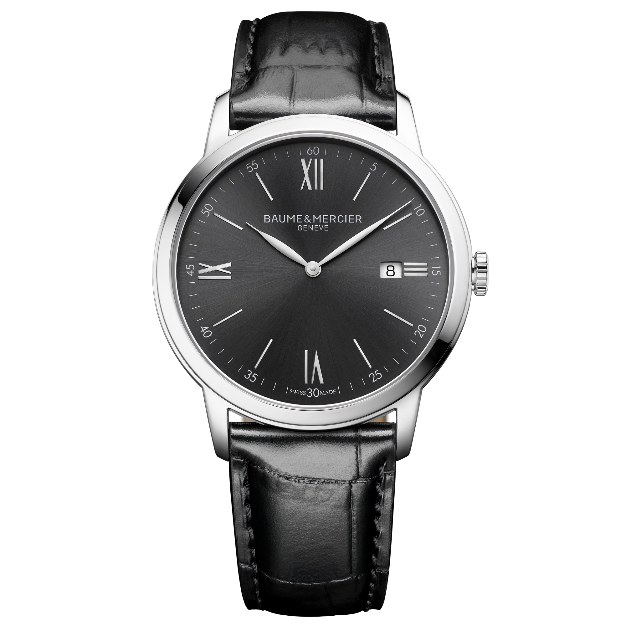 Baume & Mercier  Classima 10416 Quartz Slate-Gray Dial Black Leather Strap Watch 42mm - BMM0A10416