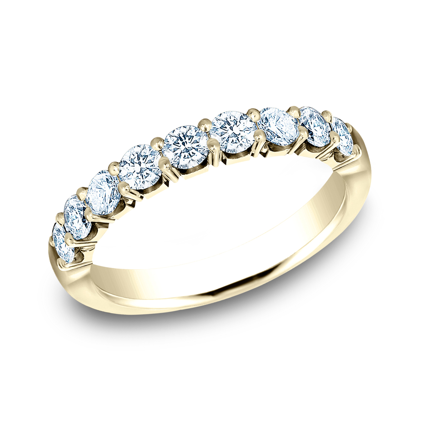 Benchmark 1ctw Round Diamond Crescent Shared Prong Yellow Gold Wedding Band | 3mm | Size 4.5