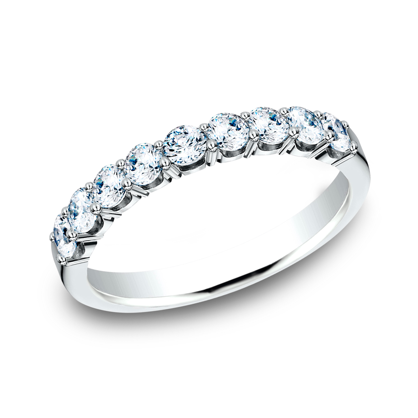 Benchmark 3/4ctw Round Diamond Crescent Shared Prong White Gold Wedding Band | 3mm | Size 5.5