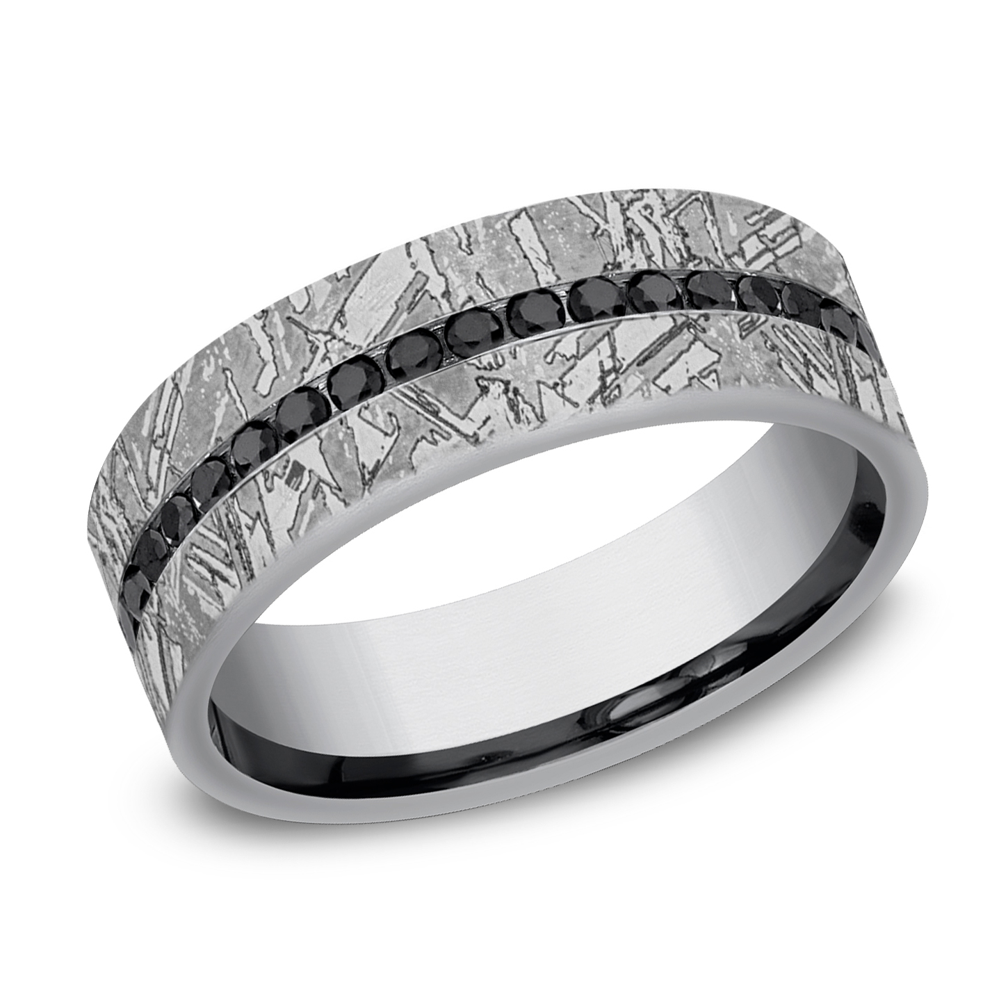 Benchmark 3/8ctw Treated Black Diamond Meteorite Textured Grey Tantalum Comfort Fit Band | 7mm | Size 13
