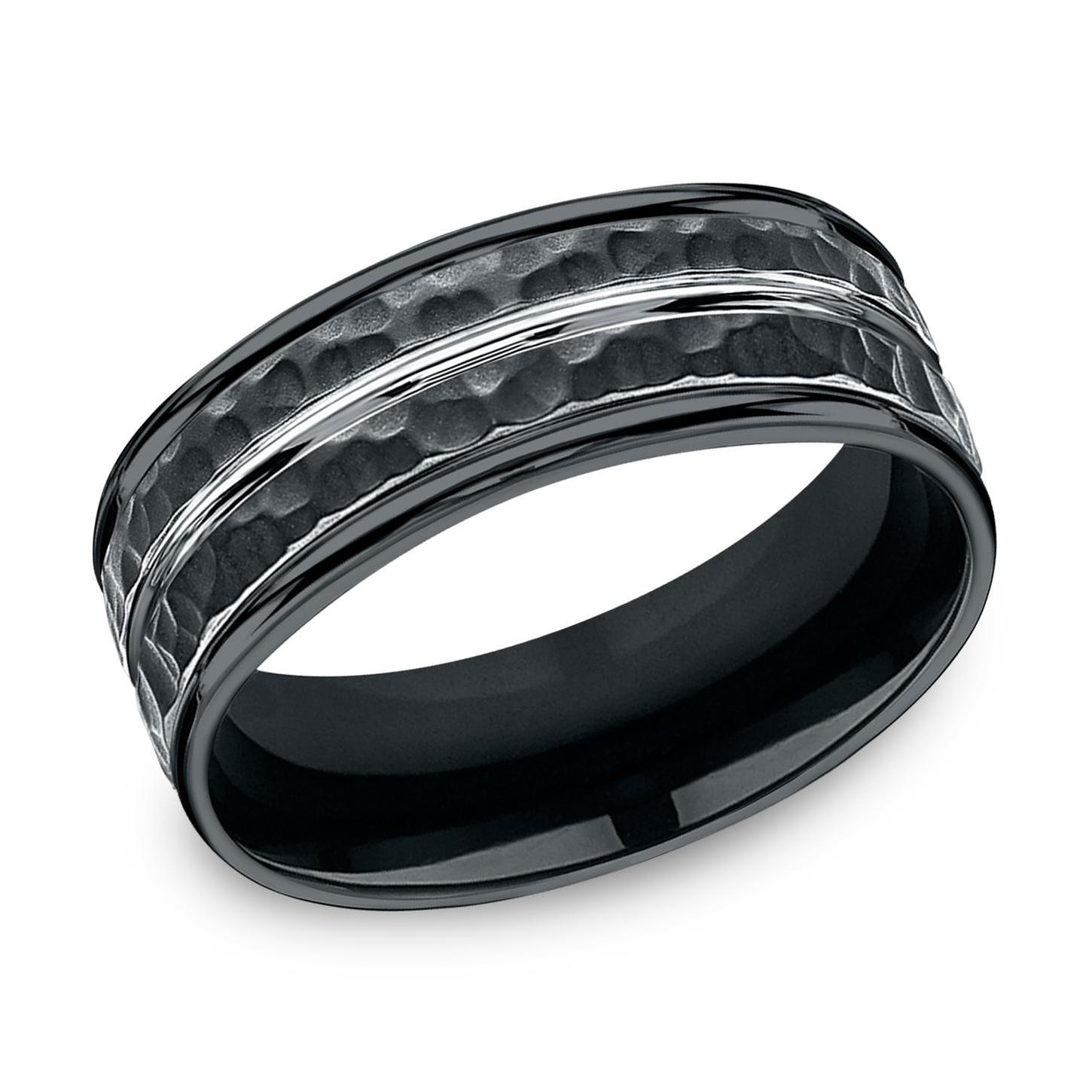 REEDS Mens Benchmark Black Cobalt Hammered Finish Center Cut Comfort Fit Band 8Mm Size 9 400$