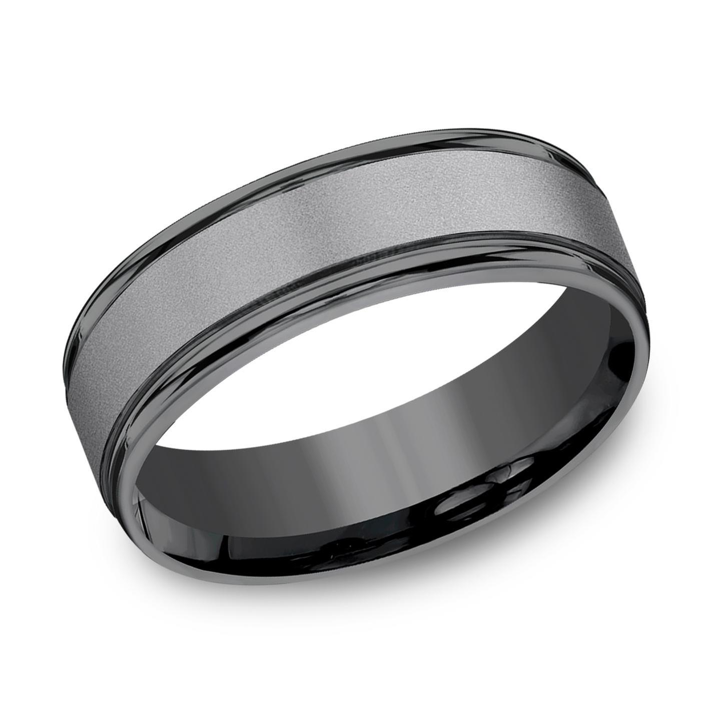 Black Tantalum Satin Finish Center Round Edge Comfort Fit Wedding