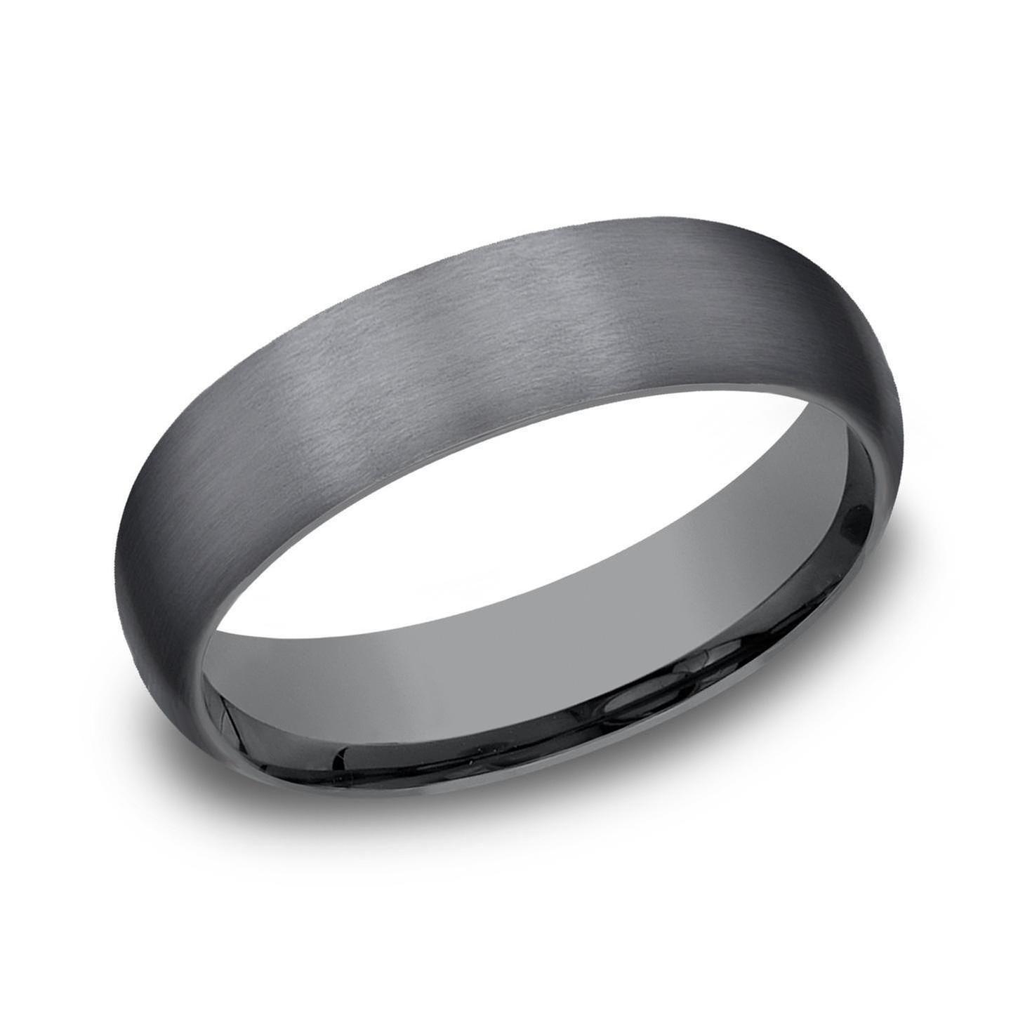 Black Tantalum Satin Finish Domed Comfort Fit Wedding Band 6mm - 