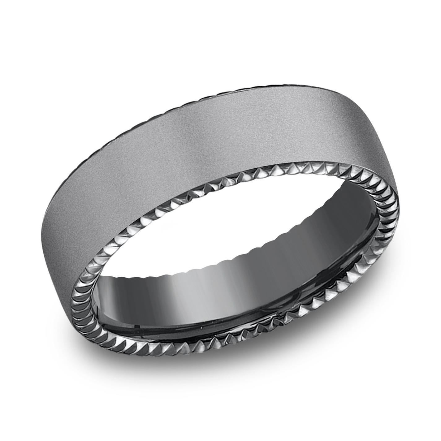 Benchmark Black Tantalum Satin Finish Riveted Coin Edge Comfort Fit Band | 6.5mm | Size 7.5