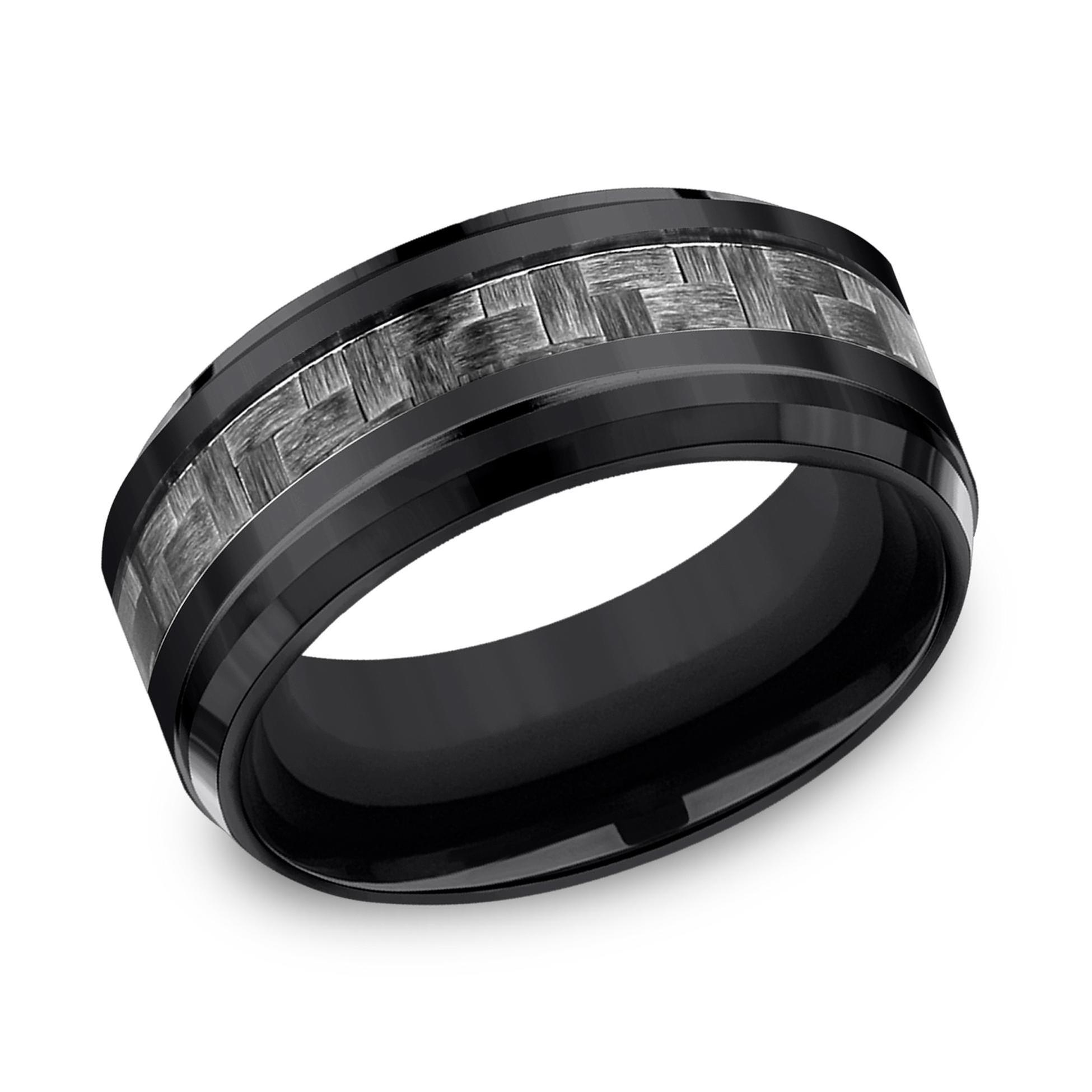 Benchmark Black Titanium and Grey Carbon Fiber Comfort Fit Band | 9mm | Size 10