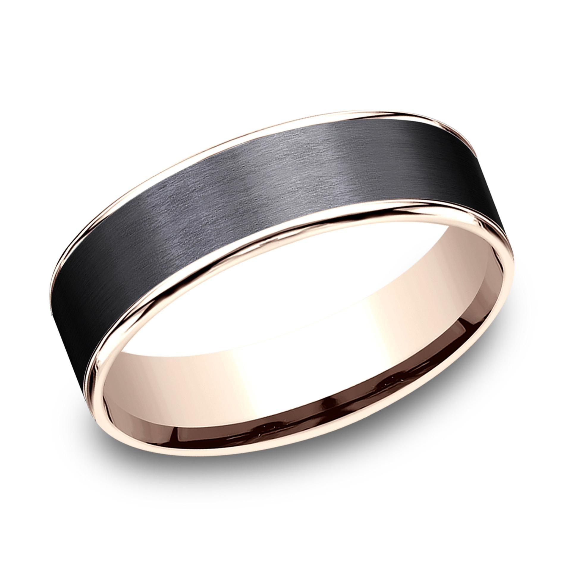 Black Titanium and Rose Gold Comfort Fit Wedding Band 6.5mm - Siz