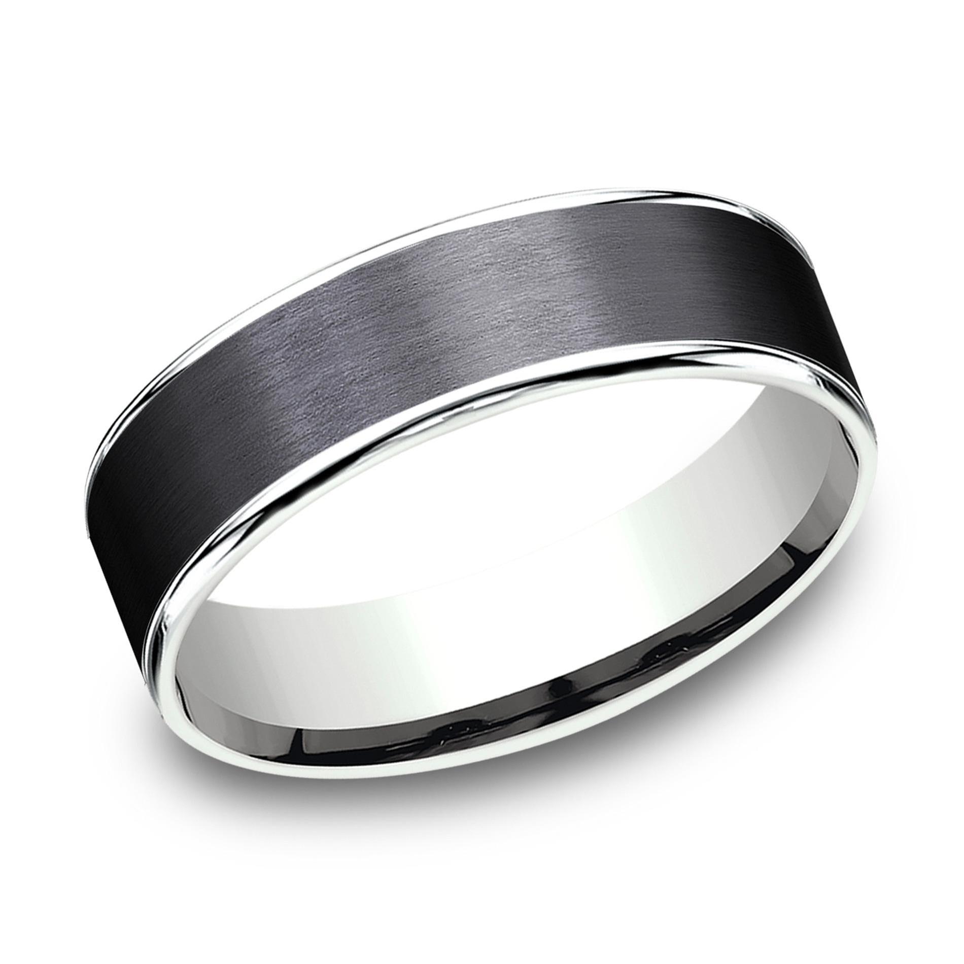 Black Titanium and White Gold Comfort Fit Wedding Band 6.5mm - Si