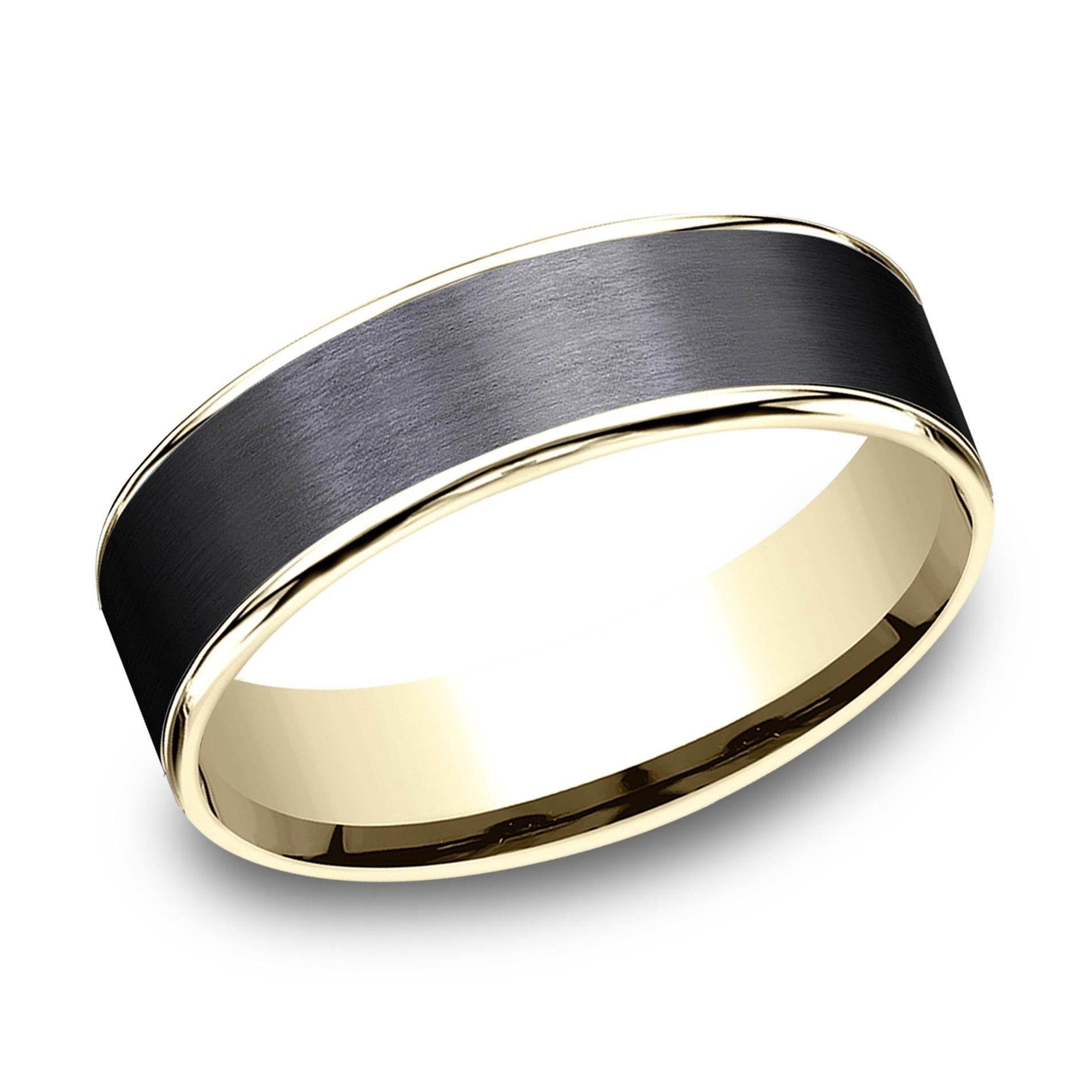 Benchmark Black Titanium and Yellow Gold Comfort Fit Band | 6.5mm | Size 11.5