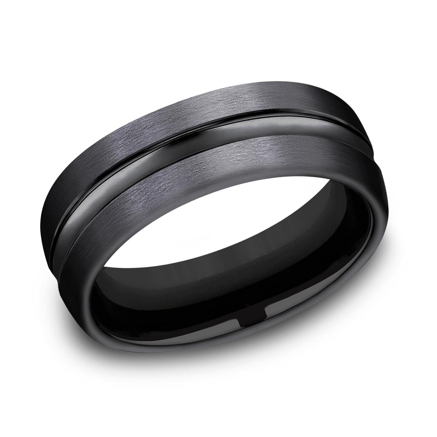 Black Titanium 7.5mm Center Cut Comfort Fit Wedding Band - Size 6.5