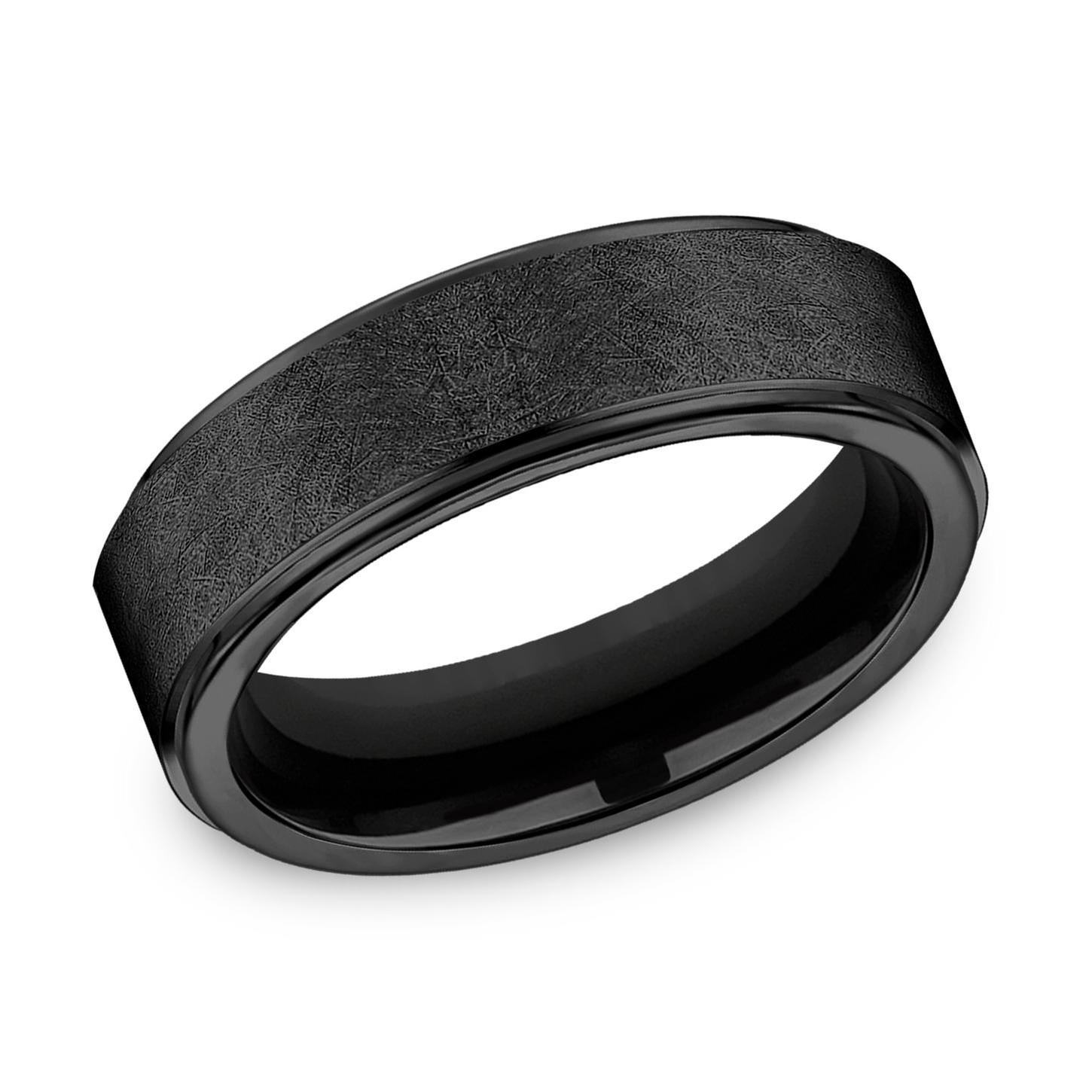 Benchmark Black Titanium Swirl Center Drop Edge Comfort Fit Band | 7mm | Size 7.5