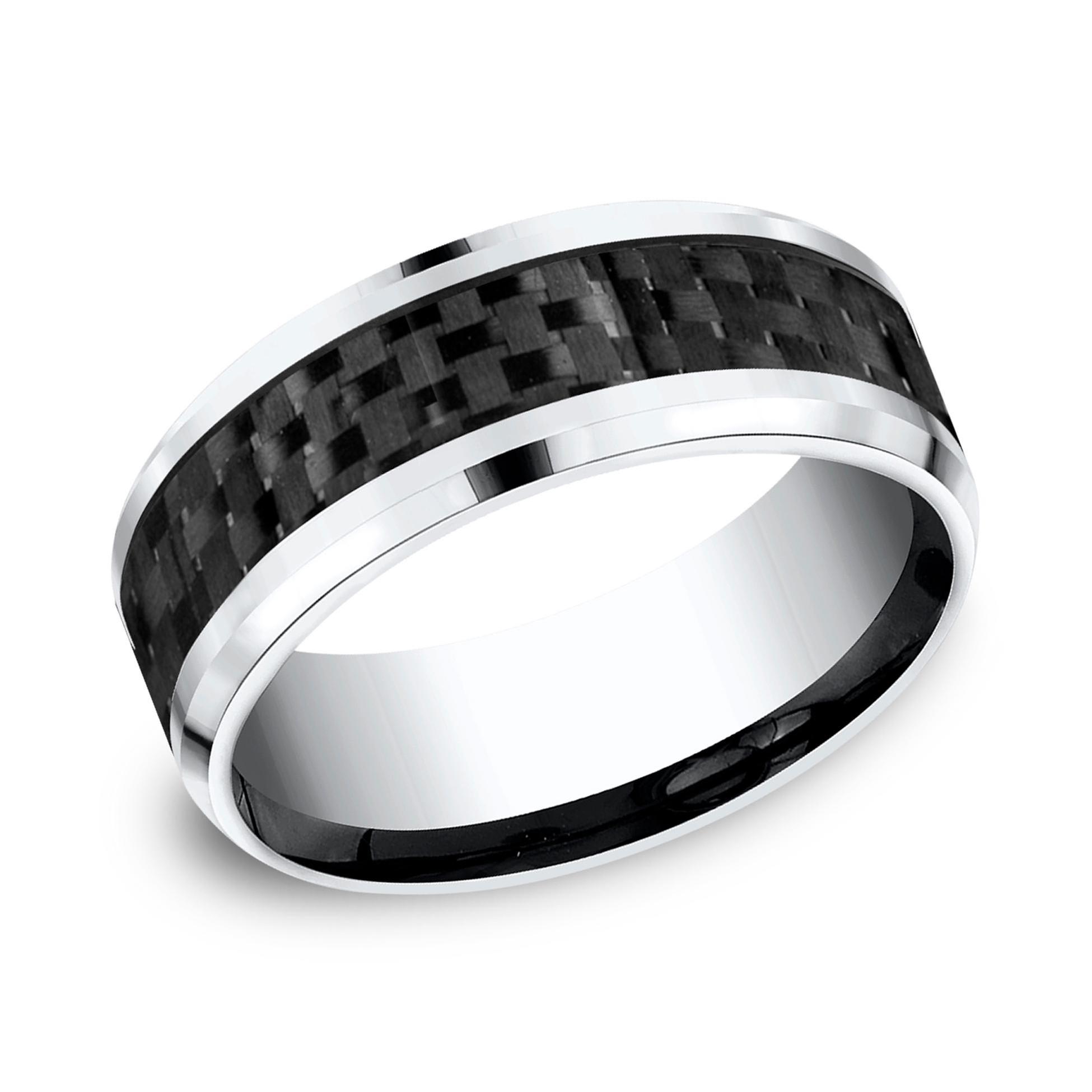 Cobalt and Black Carbon Fiber Beveled Edge Comfort Fit Wedding Ba