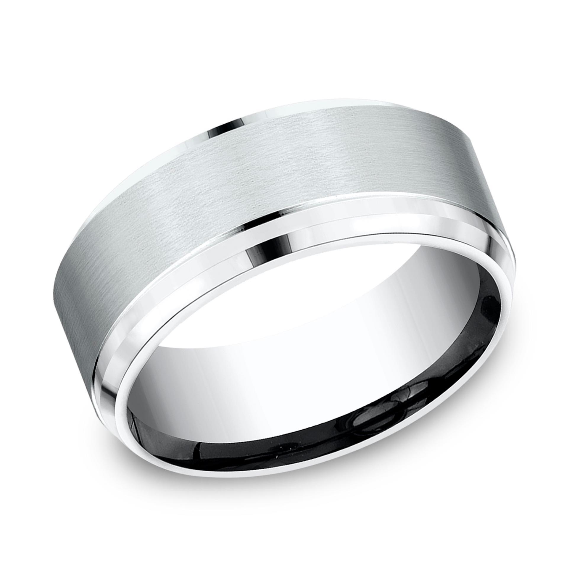 Cobalt Satin Center Step Edge Comfort Fit Wedding Band 9mm - Size