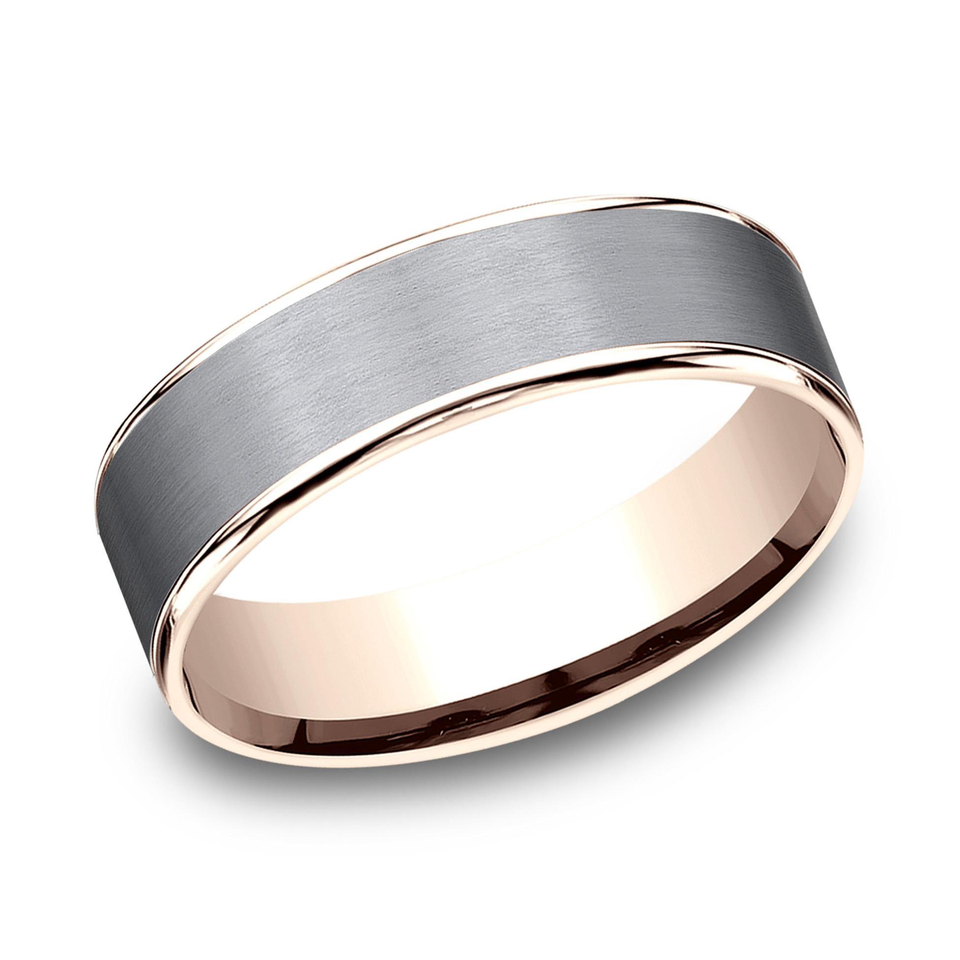 REEDS Mens Grey Tantalum And 14K Rose Gold 65Mm Comfort Fit Wedding Band Ring Size 12 2900$