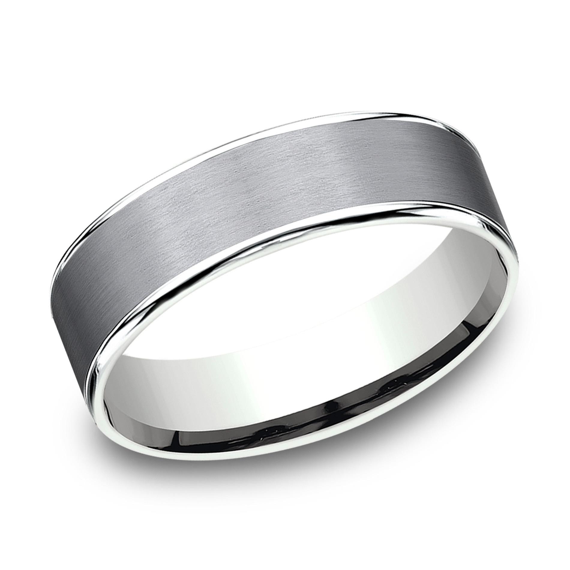 Benchmark Grey Tantalum and White Gold Comfort Fit Band | 6.5mm | Size 9