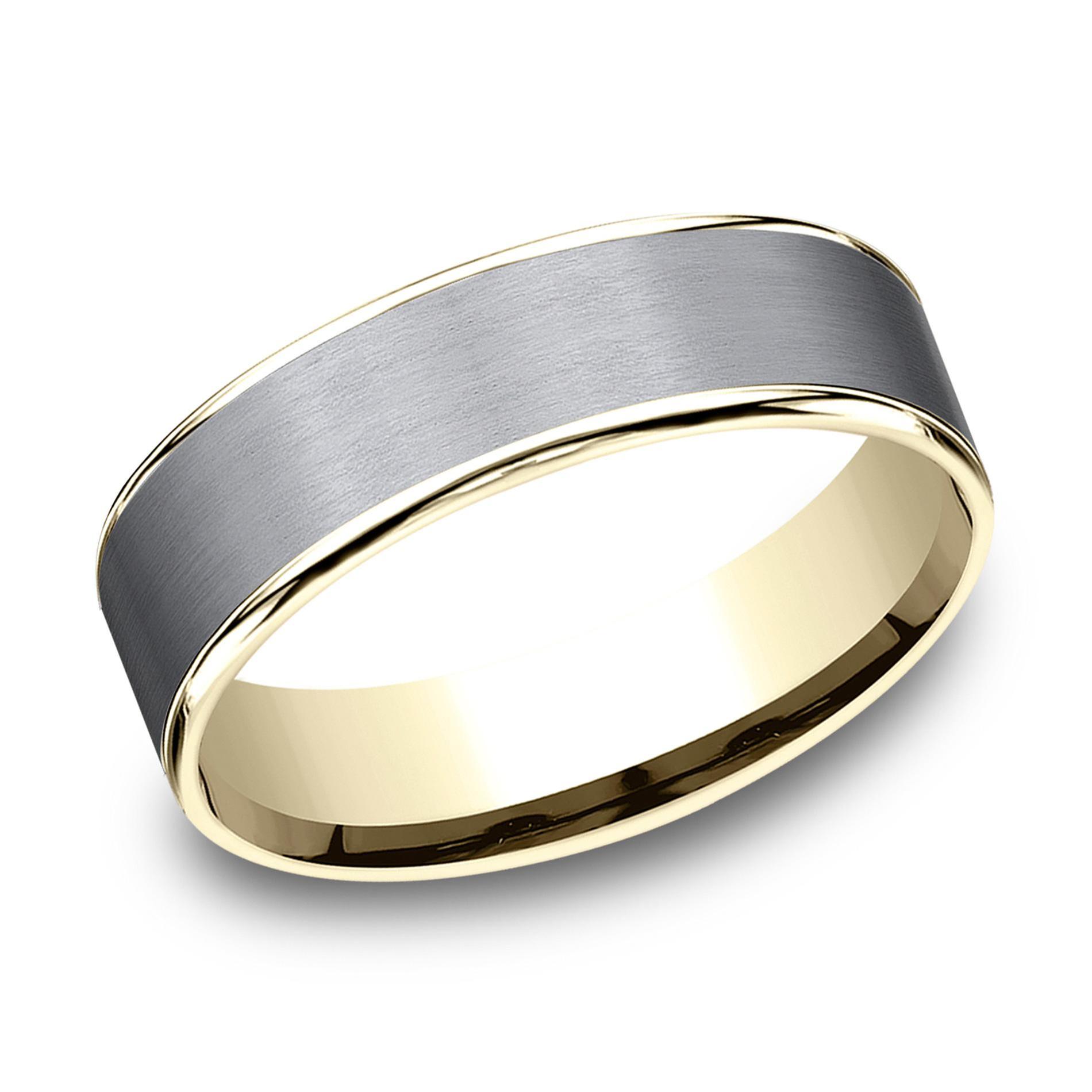 Benchmark Grey Tantalum and Yellow Gold Comfort Fit Band | 6.5mm | Size 11.5