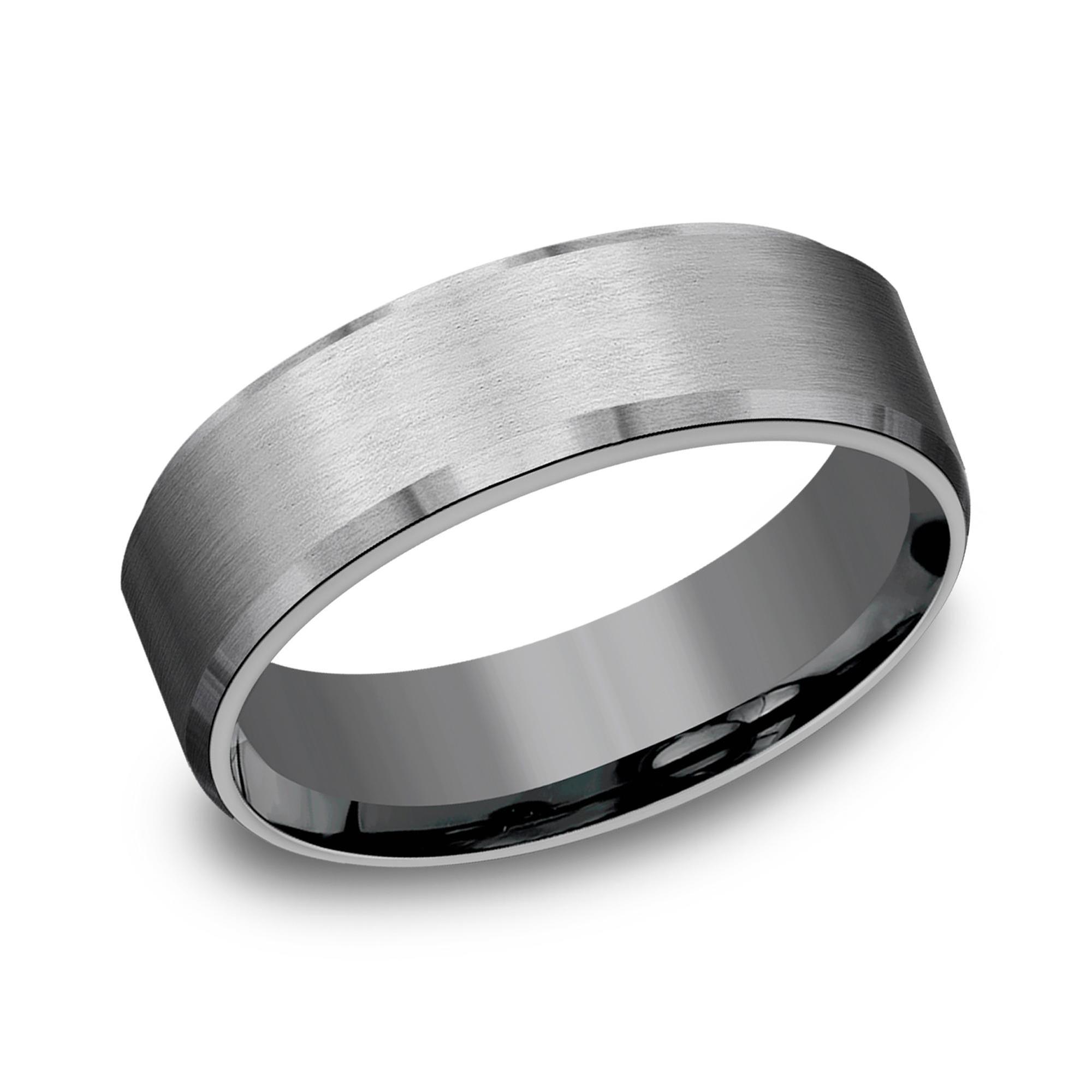 Grey Tantalum Satin Finish Slight Beveled Edge Comfort Fit Wedding Band 7mm - Size 10