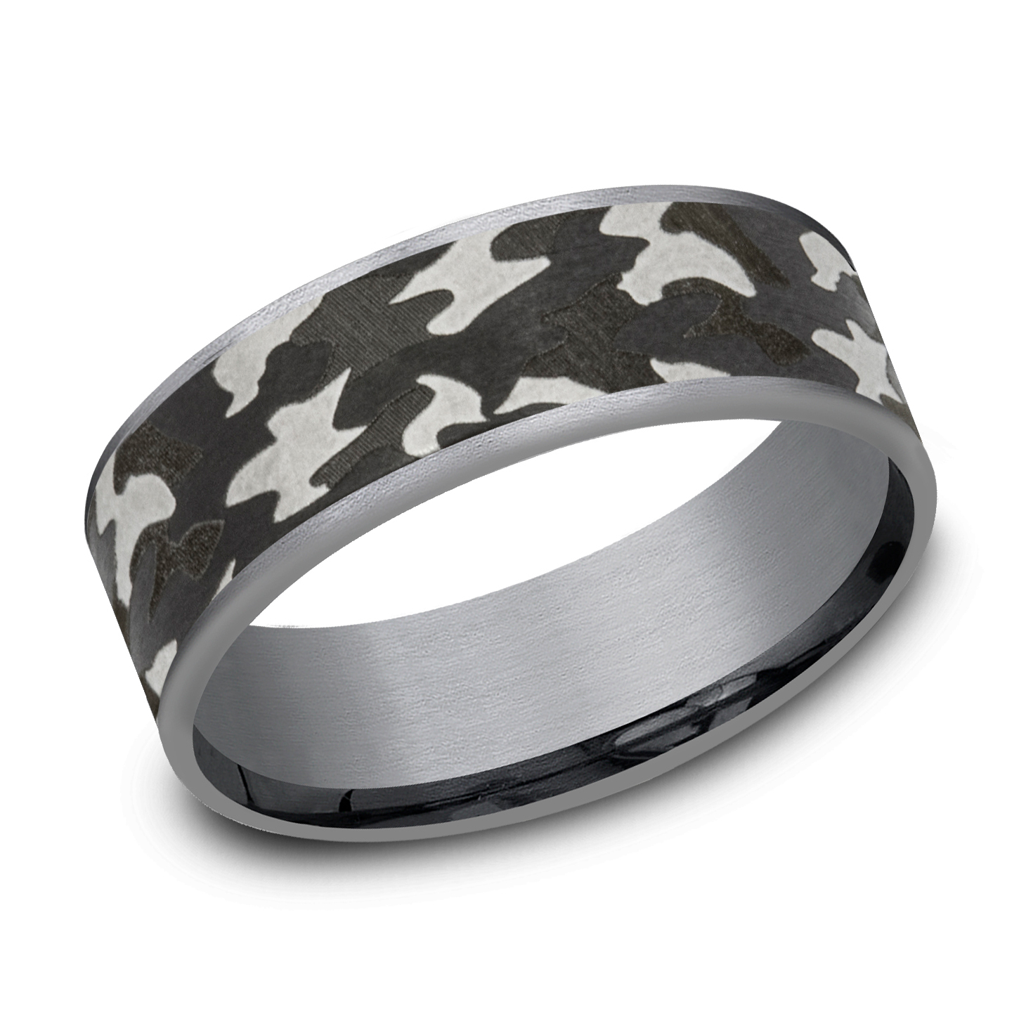 REEDS Men's Greyscale Camouflage Pattern Tantalum Comfort Fit Band 7.5Mm  Ring Size: 9