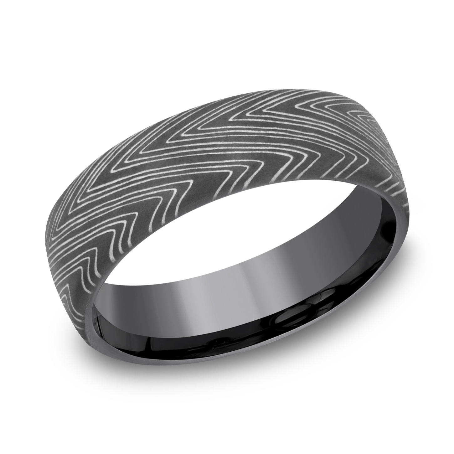 REEDS Mens Herringbone Pattern Darkened Tantalum Tamascus Comfort Fit Wedding Band 65Mm - Size 95 730$