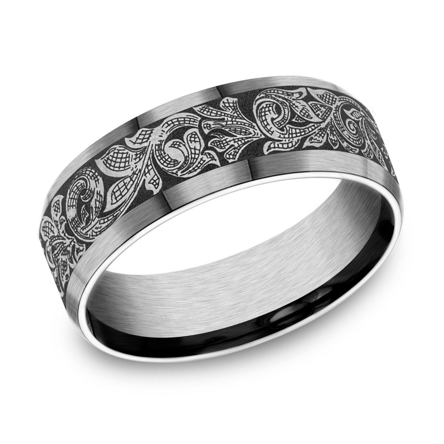 REEDS Mens London Script Pattern Grey Tantalum Comfort Fit Wedding Band 75Mm Ring Size 135 880$
