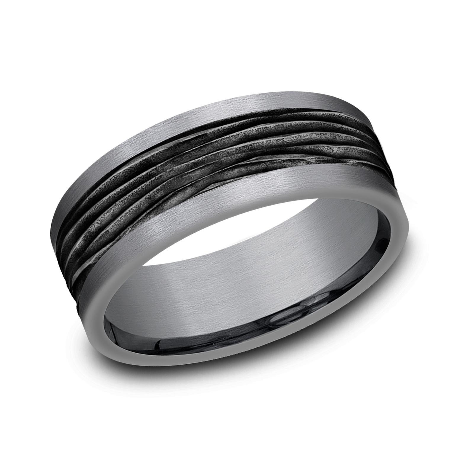 Tantalum and Black Titanium Horizontal Bark Design Comfort Fit We