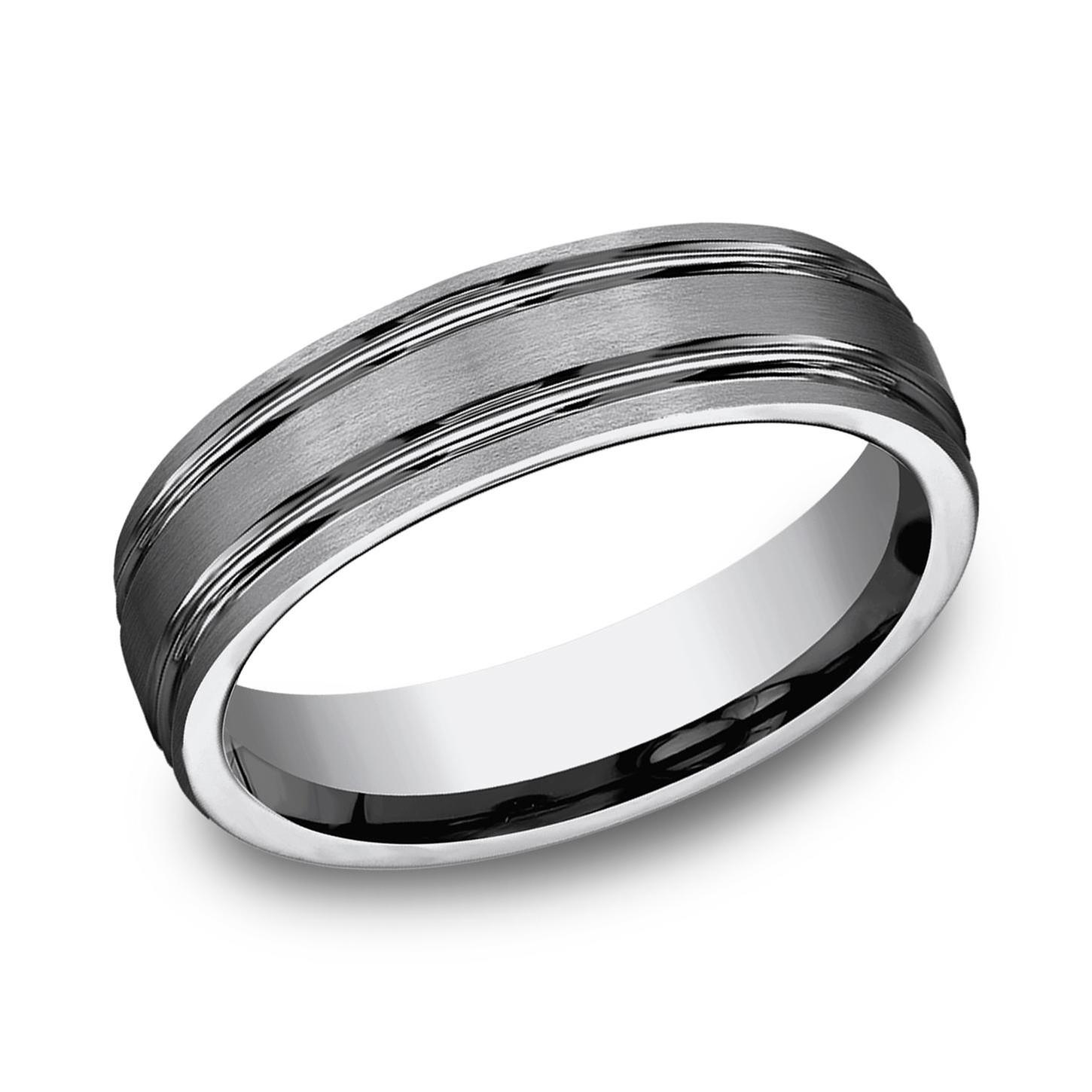 Titanium Satin Finish Double Grooved Comfort Fit Wedding Band 6mm