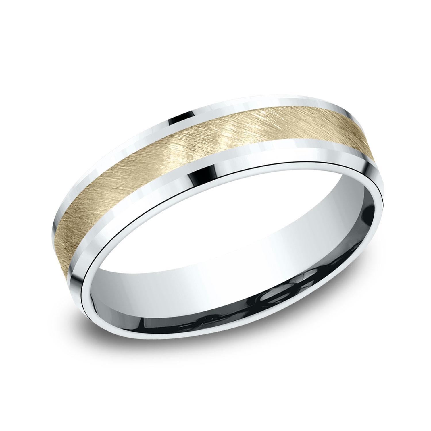 Two-Tone Swirl Finish Center Comfort Fit Wedding Band 6mm - Size 
