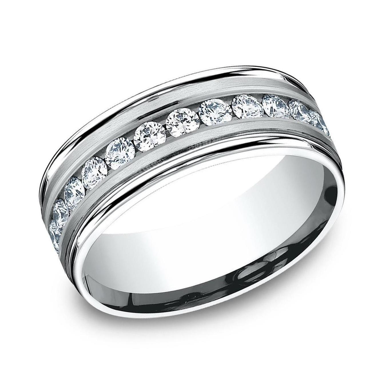 1ctw Round Diamond White Gold Comfort Fit Wedding Band 8mm - Size
