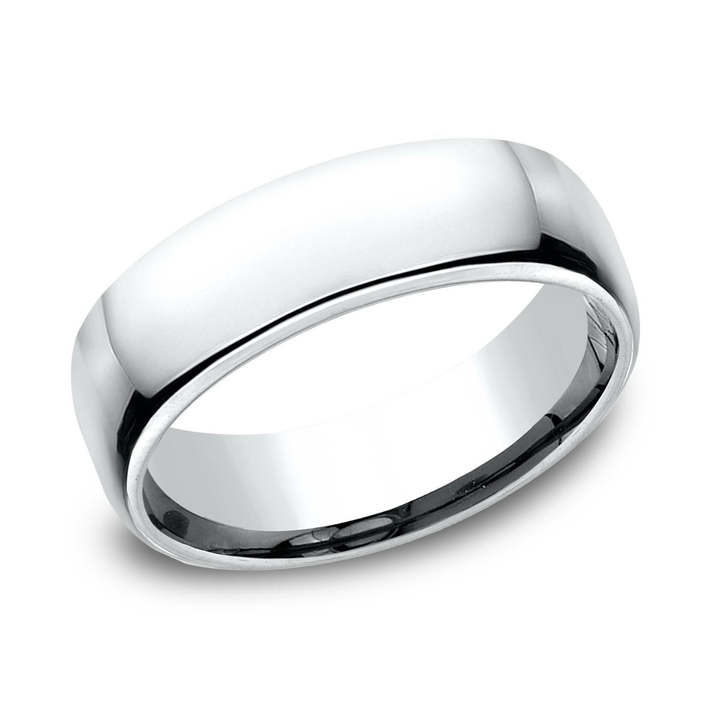 10k White Gold 6.5mm European Comfort Fit Wedding Band - Size 14