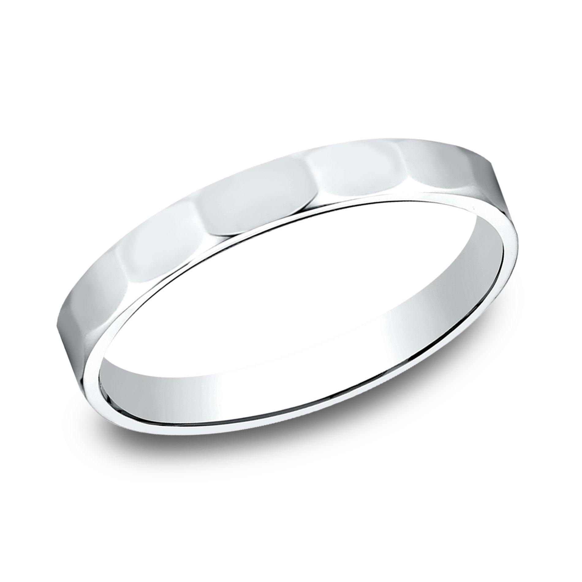 14k White Gold 2mm Faceted Pattern Band - Size 14.5