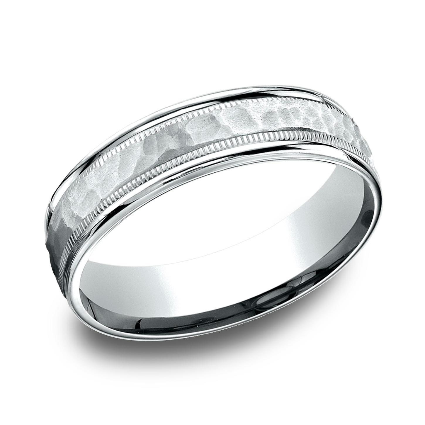 REEDS Womens 10K White Gold 6Mm Hammered Finish Milgrain Comfort Fit Wedding Band - Size 9 2000$