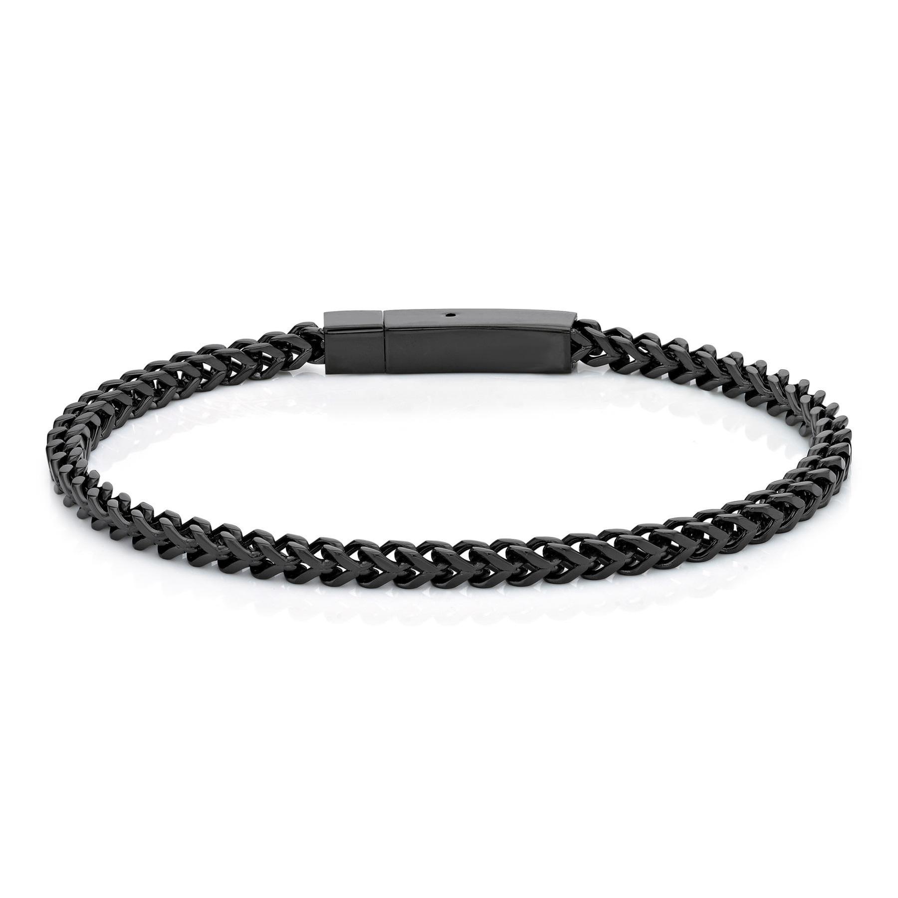 Black Ion-Plated Stainless Steel Square Wheat Chain Bracelet | 4m