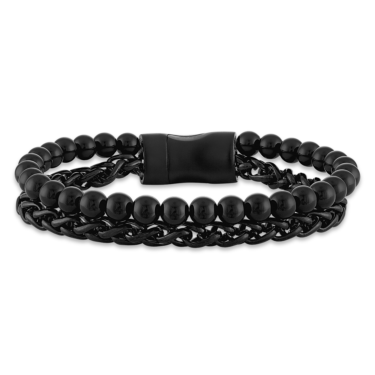 Black Onyx Bead and Black Ion-Plated Stainless Steel Double Row B