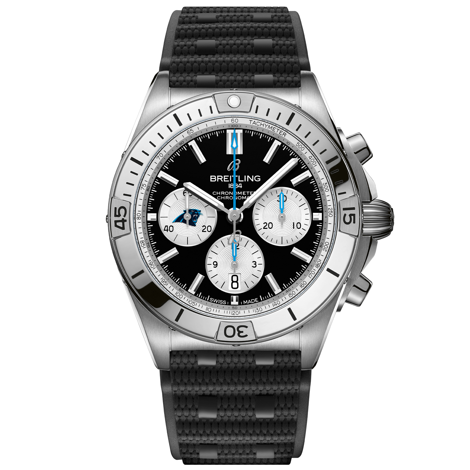 Breitling Chronomat B01 42 NFL Carolina Panthers Edition Black Rubber Strap Watch 42mm - AB01342B1B5S1 9200$
