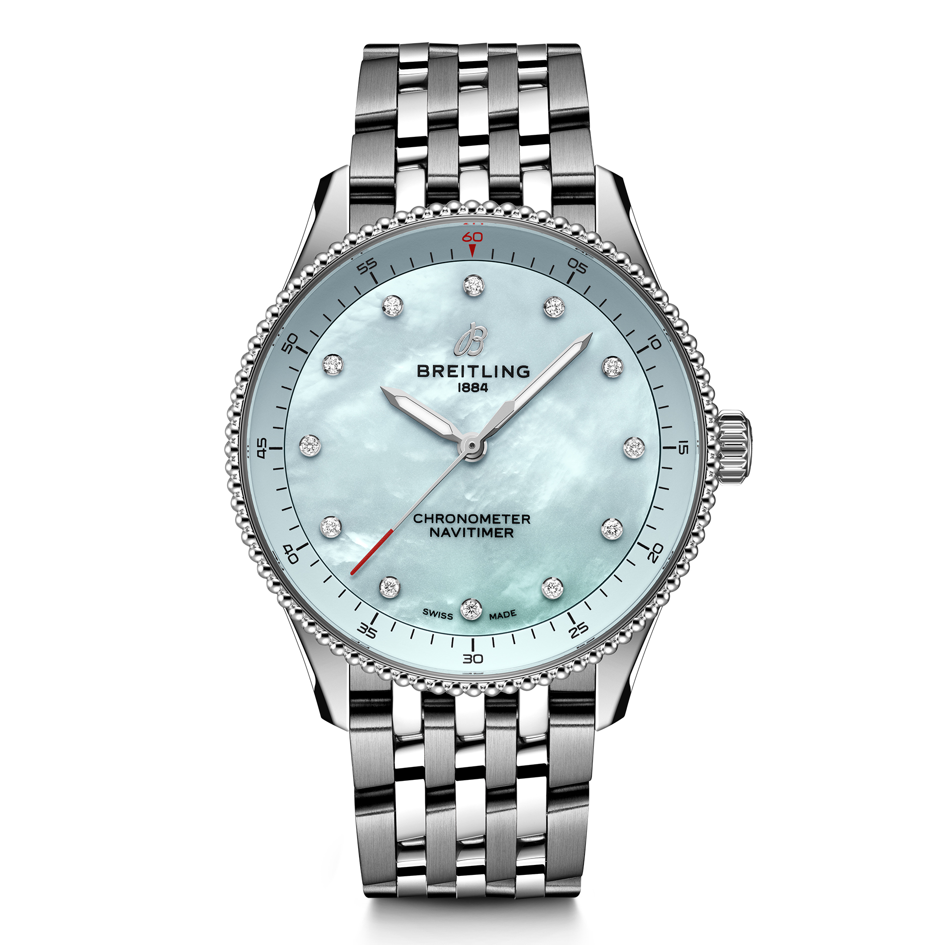 Breitling Navitimer 32 Light Blue MotherofPearl Lab Grown Diamond Dial Stainless Steel Watch 32mm A77320171C1A1 Breitling Navitimer 32 Light Blue MotherofPearl Lab Grown Diamond Dial Stainless Steel Watch 32mm A77320171C1A1