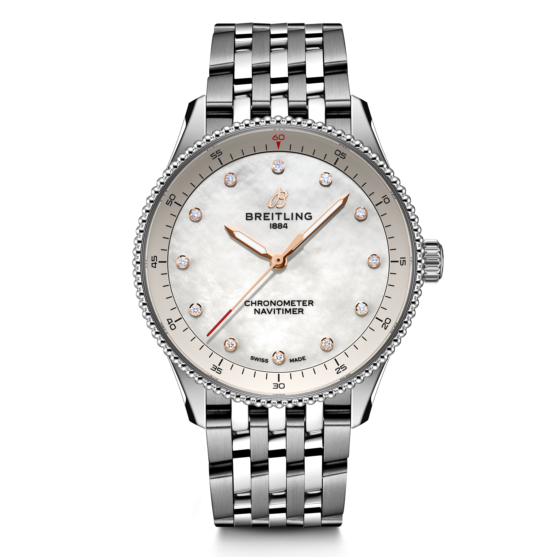 Breitling  Navitimer 32 MotherofPearl Lab Grown Diamond Dial Stainless Steel Watch 32mm  A77320E61A2A1