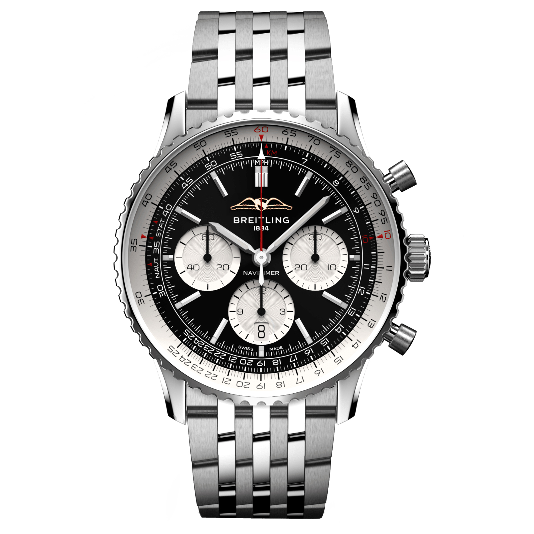 Breitling Navitimer B01 Chronograph 43 Black Dial and Stainless Steel Bracelet Watch 43mm AB0138211B1A1 Breitling Navitimer B01 Chronograph 43 Black Dial and Stainless Steel Bracelet Watch 43mm AB0138211B1A1