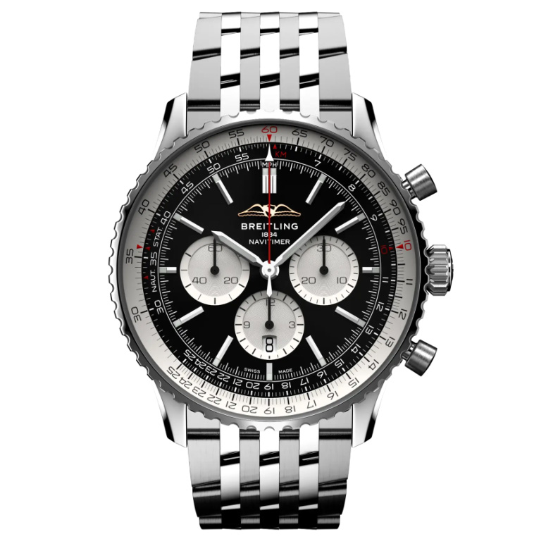 Breitling  Navitimer B01 Chronograph 46 Black Dial Stainless Steel Bracelet Watch 46mm  AB0137211B1A1