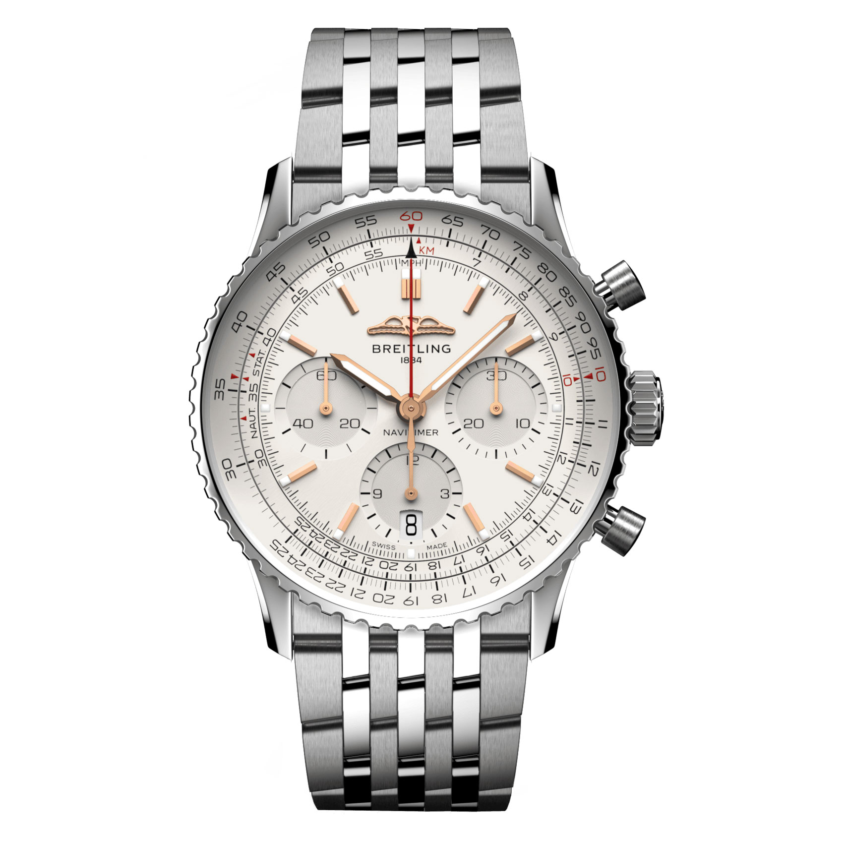 Breitling Navitimer B01 Chronograph SilverTone Dial and Stainless Steel Bracelet Watch 41mm AB0139211G1A1 Breitling Navitimer B01 Chronograph SilverTone Dial and Stainless Steel Bracelet Watch 41mm AB0139211G1A1
