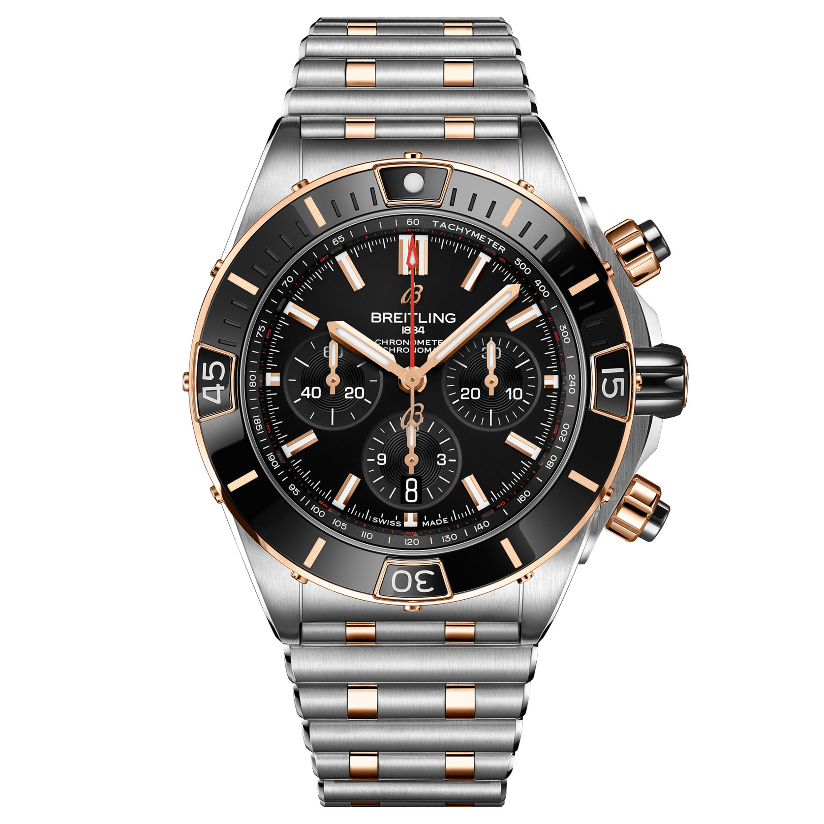 Super Chronomat B01 44 Black Dial and Two-Tone Bracelet Watch | 44mm | - Breitling UB0136251B1U1