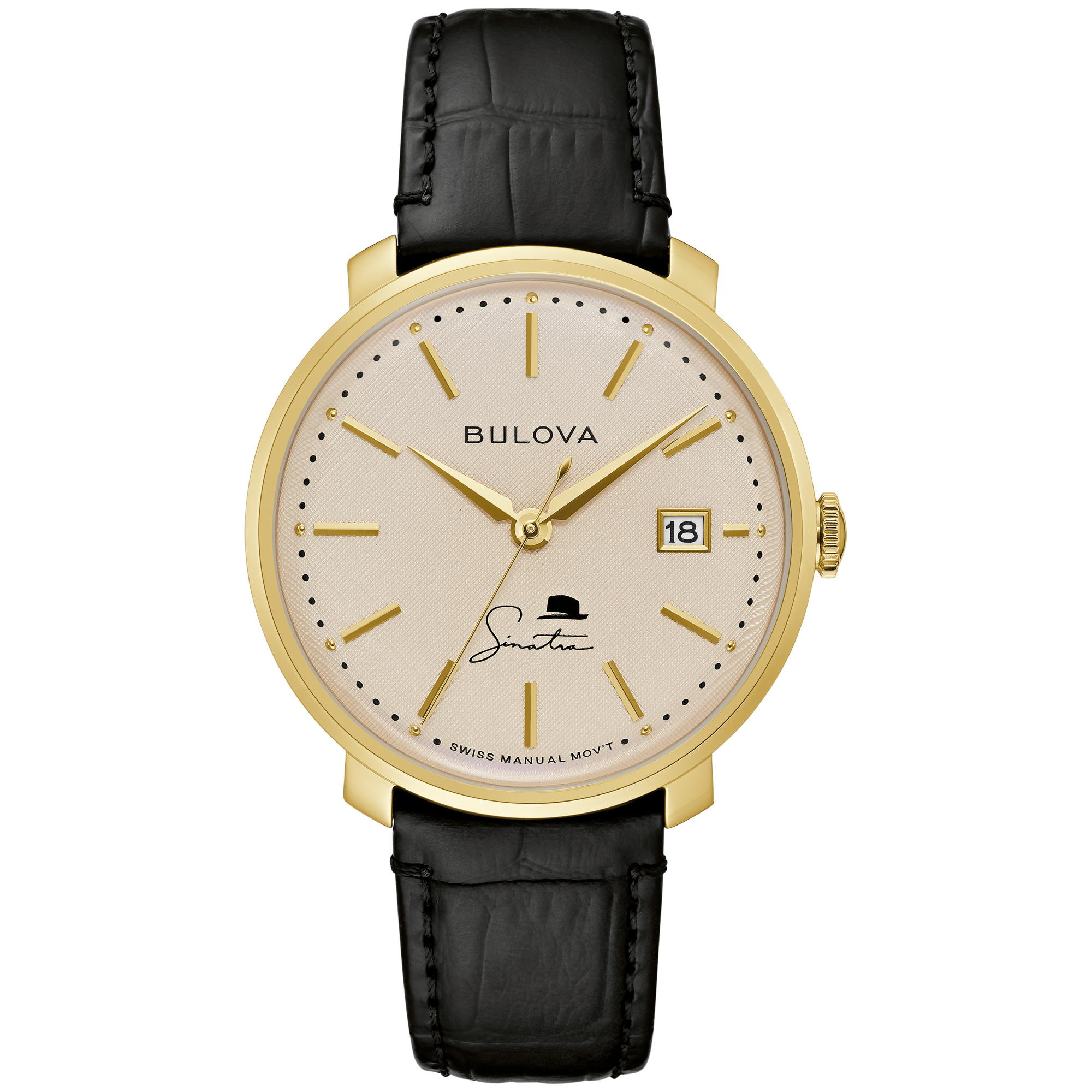 Frank Sinatra The Best is Yet to Come Black Leather Strap Watch | 40mm | - Bulova 97B195