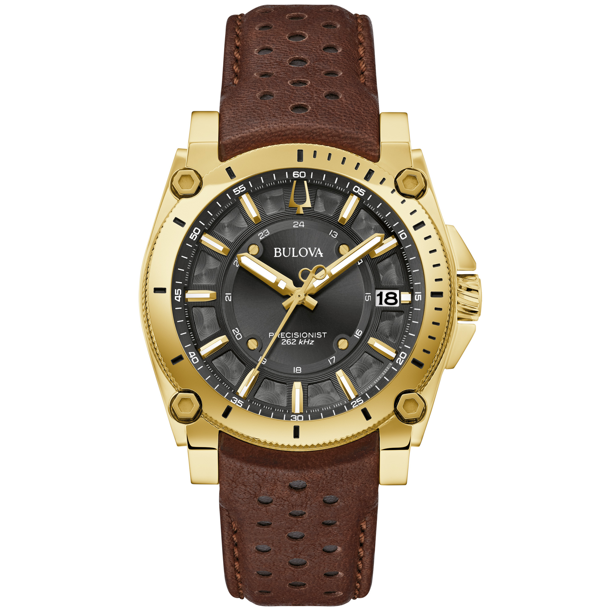 Icon Black Dial Brown Leather Strap Watch 40mm - Bulova 97B216
