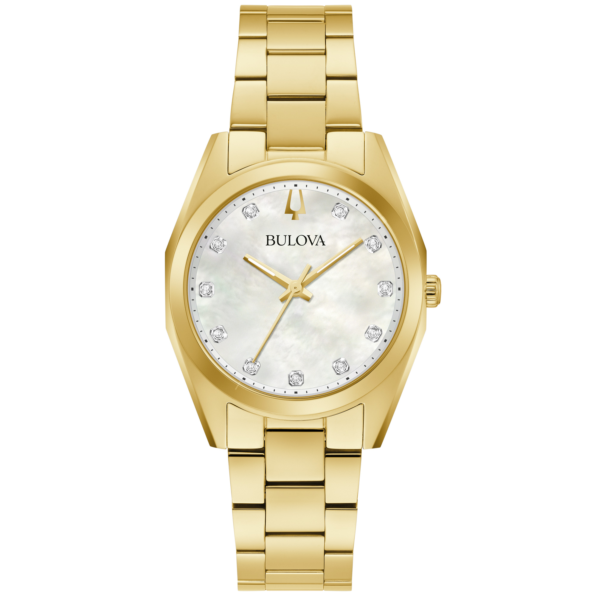 Bulova  Surveyor MotherofPearl Diamond Dial GoldTone Watch 31mm  97P172