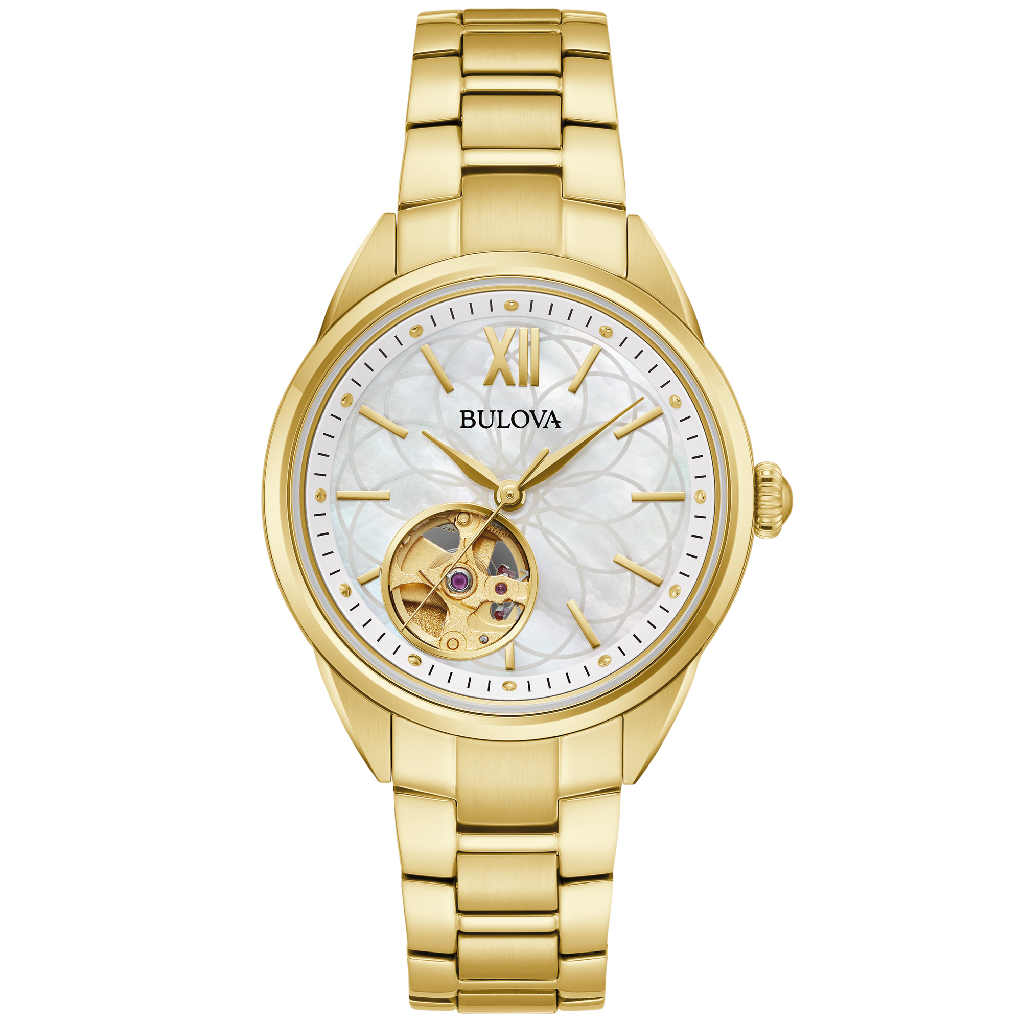 Sutton Automatic Mother-of-Pearl Dial Gold-Tone Bracelet Watch 34.5mm - Bulova 97L172