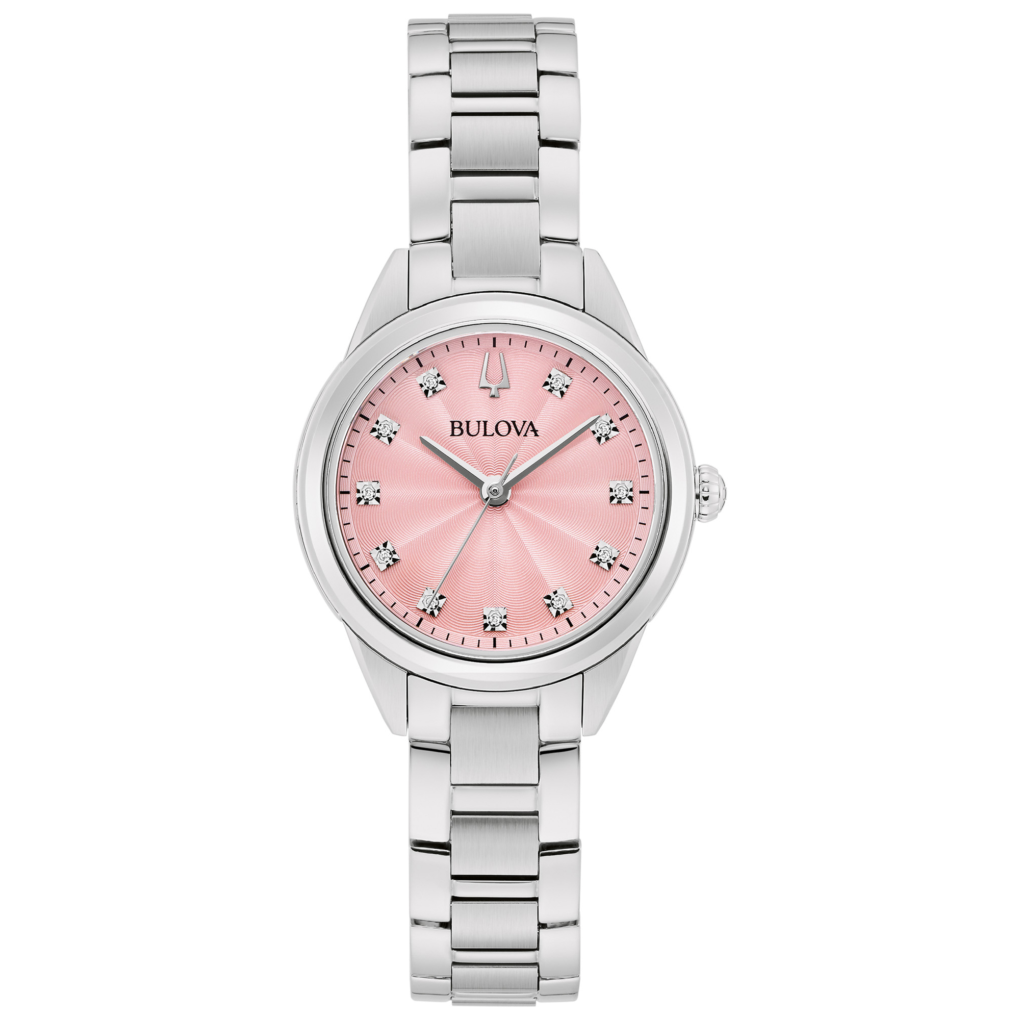 Sutton Pink Diamond Dial Stainless Steel Watch 28mm - Bulova 96P249